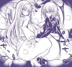 2girls ass big_ass big_breasts breasts busty butt curvaceous curvy curvy_body curvy_female curvy_figure female heels huge_ass huge_breasts isshiki_chaos isshiki_clear karateka_(baromaru) large_ass large_breasts mahjong_fight_girl monochrome squatting thick_thighs thighs voluptuous