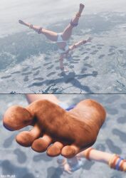 3d 3d_(artwork) barefoot bigiolax blue_toenails city cityscape dark-skinned_female dark_skin destruction dirty_feet elena_(street_fighter) feet female foot_fetish foot_focus footprint full_color giantess giga_giantess handprint macro no_penetration painted_nails revealing_clothes size_difference soles spread_toes street_fighter toes white_hair