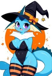 ai_generated anthro eeveelution female female_only halloween legwear nai_diffusion nintendo novelai pokemon pokemon_(species) self_upload vaporeon weedvee420 witch_hat