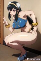 1girls ai_generated anime_style black_hair chun-li_(cosplay) cosplay female female_only human long_hair provocative solo spy_x_family yor_forger