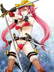 1girls blade bra female female_only kagura_(oneechanbara) knife oneechanbara panties skimpy solo sword weapon zuwai_kani