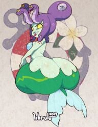 alternate_version_available artist_signature big_ass breasts cala_maria crazy_eyes cuphead_(game) female green_skin huge_ass large_ass lilirulu mermaid mermaid_tail serpentine thick_mermaid_hips thick_thighs wide_hips