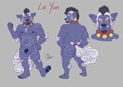 1boy anthro ass balls bell_collar canine collar flaccid flat_colors foo_dog full-length_portrait full_length lei_yun looking_at_viewer male male_only mammal model_sheet musclegut navel nipples nokemy nude pawpads penis plantigrade portrait rear_view slightly_chubby solo standing tusks uncut