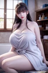 1girls ai_generated artist_request big_breasts black_hair realistic wearing_towel