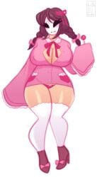 1girls adoptable braided_hair braids brown_hair commission commissioner_upload daisycandy hair_ribbon hellobirde high_heel_boots high_heels huge_breasts kneesocks lolipop mask pajamas panties pink_clothing pinkie-gal shy_gal_mask thick_thighs