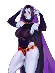 1girls big_ass big_breasts dc_comics female female_focus female_only hood huskytzu leotard nipple_bulge raven_(dc) teen_titans thick_thighs