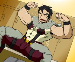 armpit_hair bara beowulf_(skullgirls) bulge clothing makidotsukashi male male_only manly mature_male muscular_male skullgirls tight_clothing