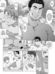 abs age_difference bara blush chabashira_tatsukichi dads_friend dialogue dilf english english_text gay horny male male_only muscular muscular_male pecs plot pool size_difference story text text_bubble water wet wet_body