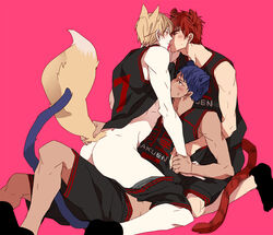 3boys animal_ears ass bara kissing kuroko_no_basuke male male_only multiple_boys muscle muscles tagme taiga_kagami tail undressing yaoi