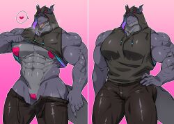 aaassstaro abs anthro barazoku big_muscles big_pecs blush blush_lines clothed clothing heart_symbol huge_muscles huge_pecs huge_thighs male manly muscular muscular_anthro muscular_arms muscular_legs muscular_male muscular_thighs open_mouth partially_clothed pecs seductive sharp_teeth smile solo speech_bubble teeth thick_arms thick_thighs tight_clothing tongue tongue_out undressing