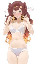 1girls absurd_res absurdres anya_melfissa armpits bare_armpits bare_arms bare_belly bare_chest bare_hands bare_hips bare_legs bare_midriff bare_navel bare_shoulders bare_skin bare_thighs bare_torso belly belly_button blush blush_lines blushing blushing_at_viewer blushing_female bra breasts brown_eyebrows brown_fingernails brown_hair brown_hair_female brown_nail brown_nail_polish byeon_dha cleavage collarbone dot_nose elbows embarrassed embarrassed_female eyebrows_visible_through_hair female female_focus female_only fingernails fingers groin hair_ornament half_naked hands_up high_resolution highres hololive hololive_indonesia hourglass_figure legs light-skinned_female light_skin long_hair looking_at_viewer nail nail_polish naked naked_female navel nervous nervous_expression nervous_face nervous_female nervous_sweat open_mouth orange_hair orange_hair_female panties petite petite_body petite_breasts petite_female petite_girl purple_eyes purple_eyes_female pussy shoulders shy shy_expression simple_background skinny skinny_female skinny_girl skinny_waist slender_body slender_waist slim_girl slim_waist small_breasts solo standing thick_thighs thighs thin_waist tongue twintails twintails_(hairstyle) underboob underwear upper_body v-line virtual_youtuber white_background white_bra white_panties white_underwear wide_hips yellow_hair yellow_hair_female