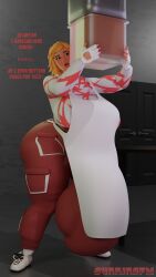 3d big_breasts big_bulge dialogue factory fully_clothed futa_only futanari huge_ass huge_breasts huge_cock ice_cream russian_text sequence sunninsfw sunny_(sunninsfw)