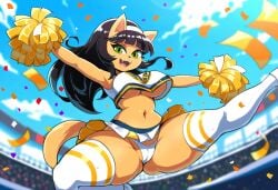 ai_generated cameltoe cheerleader cheerleader_uniform curvaceous female kitty_katswell large_breasts mullon nickelodeon novelai panties pom_poms public stadium stadium_background t.u.f.f._puppy thick_thighs