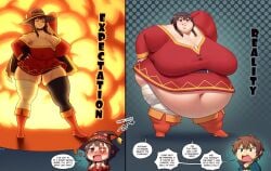 alternate_version_available bbw better_with_salt big_belly big_breasts brown_hair expectation_vs_reality fat fat_belly fat_woman huge_belly kono_subarashii_sekai_ni_shukufuku_wo! massive_breasts megumin morbidly_obese morbidly_obese_female obese obese_female overweight overweight_female satou_kazuma weight_gain