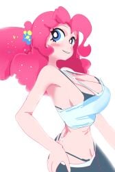 big_cleavage bra bra_strap bra_visible_through_clothes breasts_bigger_than_head cleavage crop_top curly_hair equestria_girls huge_breasts my_little_pony pinkie_pie_(eg) pinkie_pie_(mlp) skinny skinny_girl small_top sweatpants thong thong_straps tied_hair yev-san