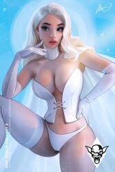 blonde_female blonde_hair blonde_hair_female blue_eyes breasts comic comic_cover corset digital_drawing_(artwork) digital_media_(artwork) emma_frost female female_only hellfire_club large_breasts mad_goblin magazine magazine_cover marvel marvel_comics mironishin panties platinum_blonde_hair thick thick_thighs white_queen wide_hips x-men