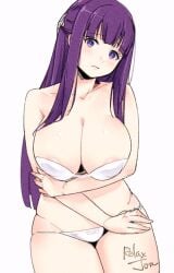 1girls areola_slip areolae arm_under_breasts bare_arms bare_belly bare_chest bare_hands bare_hips bare_legs bare_midriff bare_navel bare_shoulders bare_skin bare_thighs bare_torso belly blush blushing_female bra breasts cleavage collarbone dot_nose elbows embarrassed embarrassed_female eyebrows_visible_through_hair female female_focus female_only fern_(sousou_no_frieren) fingers groin hair_ornament half_naked hand_on_own_thigh hand_on_thigh head_tilt high_resolution highres hourglass_figure large_breasts legs light-skinned_female light_skin long_hair looking_at_viewer naked naked_female panties purple_eyebrows purple_eyes purple_eyes_female purple_hair purple_hair_female pussy relaxjon shoulders simple_background sitting slender_body slender_waist slim_girl slim_waist solo sousou_no_frieren student thick_thighs thighs thin_waist tilted_head underwear upper_body v-line white_background white_bra white_panties white_underwear wide_hips