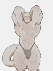 abs anthro barazoku biceps big_muscles bulge charcoalwaffle26 clothed clothing detailed_bulge looking_at_viewer male muscular muscular_anthro muscular_male pecs solo species_request standing thong thong_only topless underwear underwear_only