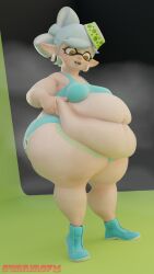 3d bbw big_belly fat marie_(splatoon) marie_(wo262) musk musk_clouds obese obese_female onomatopoeia splatoon splatoon_2 ssbbw sunninsfw sweat sweating