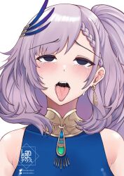 ahe_gao blank_eyes blue_eyes close-up earrings hair_ornament hololive hololive_indonesia hololive_indonesia_holoro landacdeus pavolia_reine silver_hair tears tongue_out virtual_youtuber