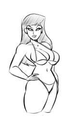 2024 big_breasts bikini black_and_white breasts curvy dc_comics dcau female funsexydragonball hands_on_hips lois_lane lois_lane_(dcau) long_hair looking_at_viewer monochrome sketch solo superman:_the_animated_series superman_(series) twitter_link voluptuous voluptuous_female