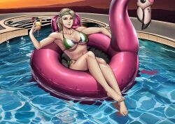 1girls bikini breasts clothed female large_breasts mortal_kombat mortal_kombat_11 pin-up pinup sonya_blade swimsuit thick_thighs thotlerrr treartz