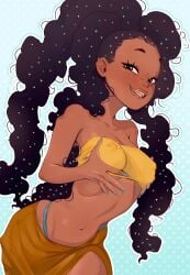 1girls african_female aged_up belly_piercing big_breasts biting_own_lip black_hair braces breasts_out cartoon_network casual closed_eyes clothing dark-skinned_female dark_skin erect_nipples_under_clothes female foster's_home_for_imaginary_friends freckles_on_breasts goo_goo_gaga human long_hair mahmapuu naked naked_overalls nipple_piercing nipples nipples_visible_through_clothing no_bra overall_shorts overalls solo text thong tri_tails