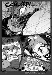 2025 5_fingers absurd_res anal_fluids anal_fluids_on_butt annoyed avian bed bedding big_penis bird black_and_white blanket bodily_fluids bottomwear claws clothing comic domestic_ferret female finger_claws fingers furniture gaping genitals group heart_symbol heart_tattoo hi_res huge_cock hyena lagomorph leporid male male/male mammal monochrome monster mustelid musteline nsfuwu4 onomatopoeia owl penis plap pull_out rabbit sharp_teeth sound_effects tattoo teeth text torn_bottomwear torn_clothing true_musteline waking_up weasel