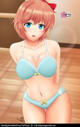 1girls alternate_version_at_source big_breasts blue_eyes blush bra breasts classroom clouddg doki_doki_literature_club female female_only indoors just_sayori looking_at_viewer more_at_source panties sayori_(doki_doki_literature_club) short_hair solo solo_female strawberry_blonde_hair underwear underwear_only