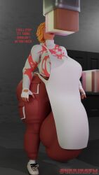 3d big_breasts big_bulge dialogue eating factory fully_clothed futa_only futanari huge_ass huge_breasts huge_cock ice_cream russian_text sequence sunninsfw sunny_(sunninsfw) sweat sweating