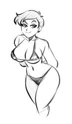 2024 big_breasts bikini breasts curvy dc dc_comics funsexydragonball hands_behind_back large_breasts lois_lane lois_lane_(my_adventures_with_superman) looking_at_viewer monochrome my_adventures_with_superman short_hair tomboy twitter_link