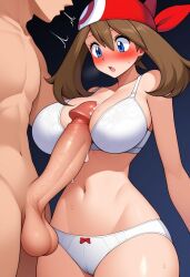 ai_generated big_penis bra gastkeser82 large_breasts may_(pokemon) navel panties penis_awe pokemon