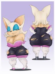 1girls anthro ass big_ass big_breasts biting_lip breasts female furry leekcheek multiple_views ripped_clothing rouge_the_bat self_upload shortstack sonic_(series) sonic_the_hedgehog_(series) thick_ass thick_thighs thigh_boots tight_clothing torn_clothes