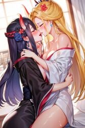 ai_generated artist_request black_maria blonde_hair female female_only kissing one_piece yuri