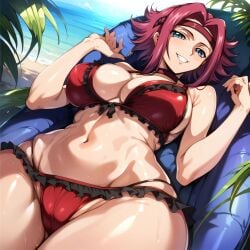 1girls ai_generated alternate_breast_size big_breasts bikini bostin breasts busty code_geass curvaceous curvy curvy_body curvy_female curvy_figure female huge_breasts kallen_stadtfeld large_breasts nipples sweat sweating sweaty sweaty_body sweaty_breasts swimwear thick_thighs thighs