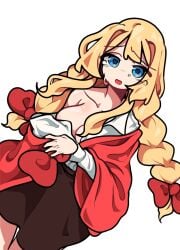 1girls blonde_hair blue_eyes crying half_naked kaggasi light_skin little_red_riding_hood long_hair looking_at_viewer