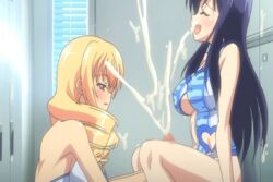 2girls animated blonde_hair bra breasts busty ejaculation futa_on_futa futanari hair huge_breasts intersex nipples penetration pussy_juice shinsei_futanari_idol:_dekatama_kei! vaginal_penetration voluptuous