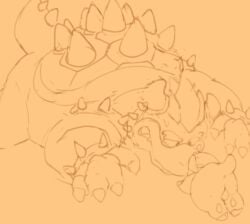 ass balls bowser claws digital_media_(artwork) duo furry genitals hi_res koopa male male/male male_only mario_(series) mario_bros mole monty_mole nervous nervous_sweat nintendo oral_vore pred predator predator/prey prey reptile scalie sharp_claws sharp_horn sharp_teeth shell simple_background size_difference smaller_pred spiked_bracelet spiked_collar spikes super_mario_bros. sweat sweatdrop sweating tail turtle turtle_shell vore watagenodebi