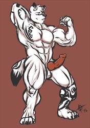 1boy 2015 abs animal_genitalia animal_penis anthro balls biceps canine canine_penis erection fur knot male male_only mammal muscular nude pecs penis rex_wusky sh0tty simple_background solo white_fur wusky