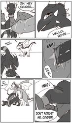 <3_eyes anal anal_sex blush comic cum cynder dialogue dragon female feral greyscale group group_sex heart male monochrome mythological_creature mythological_scalie mythology nekostar oral penetration presenting pussy scalie sex spyro spyro_the_dragon straight text vaginal_penetration video_games wings yaoi