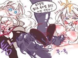 1girls bruise cookie_run cookie_run_kingdom cookie_run_ovenbreak cream_puff_cookie cum defeated defeated_heroine kaggasi korean_text light_skin vaginal_penetration white_hair