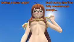 atlus beach female nip_slip ofugh persona persona_5 sakura_futaba swimsuit underboob undressing xnalara