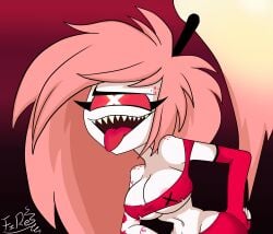 big_breasts cherri_bomb_(hazbin_hotel) demon demon_girl fire-xen hazbin_hotel original tongue tongue_out white_body