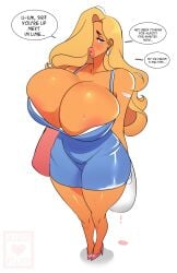 1female 1girls artist_name babie_fluff blonde_female blonde_hair blonde_hair_female clothed daphne_(babie_fluff) dick_sucking_lips english_text female female_only fully_clothed human human_female human_only ice_cream lip melting_ice_cream original_character sole_female speech_bubble text text_bubble twitter_link yellow_hair yellow_hair_female