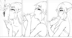 closed_eyes elf fellatio female hair heart kaleina_(ricegnat) kerasu long_hair monochrome oral original penis penis_kiss pointy_ears pubic_hair ricegnat tongue_out uncensored work_in_progress