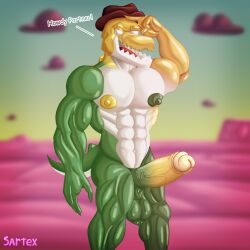 abs absurd_res alligator alligatorid anthro balls biceps big_balls blurred_background candy clothing cloud cowboy_hat crocodilian dessert erection feral food food_creature genitals glans glitch_productions green_body gummigoo_(the_amazing_digital_circus) gummy_(food) gummy_creature hat headgear headwear hi_res huge_balls humanoid humanoid_genitalia humanoid_penis living_candy looking_at_viewer male male_only multicolored_body muscular muscular_anthro muscular_arms muscular_legs muscular_male navel nipples nude nude_anthro nude_male open_mouth pecs penis reptile saggy_balls sartex scalie signature solo tail text the_amazing_digital_circus tongue vein veiny_penis white_body yellow_body