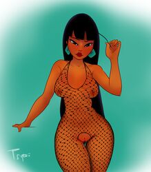 bodysuit chel crotchless dark-skinned_female dark_skin dreamworks female fishnet_bodysuit hairless_pussy nipples psyto pussy solo the_road_to_el_dorado