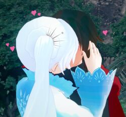 2girls 3d female female/female female_only heart kissing koikatsu liberatedsquid making_out outdoors outside ruby_rose rwby tagme weiss_schnee white_hair yuri