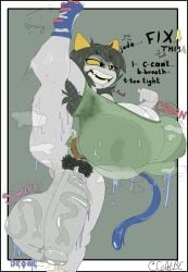 1futa angry armpit_hair balls black_hair bottomless breasts clothed clothing coltetbe dialogue english_text flaccid futa_only futanari homestuck huge_balls huge_breasts huge_cock humanoid humanoid_penis nepeta_leijon nipple_bulge partially_clothed partially_retracted_foreskin penis pent_up precum pubic_hair short_hair solo solo_futa standing steamy_penis sweaty sweaty_body swollen_balls tagme text tight_clothing uncut vertical_splits