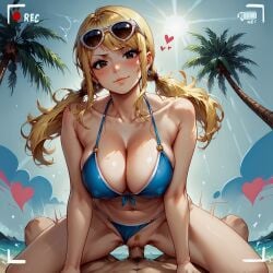 abstract_background ai_generated beach fairy_tail looking_at_viewer love lucy_heartfilia payop pony_diffusion_xl pouty_lips pov recording smile sunglasses_on_head vaginal_penetration vaginal_sex